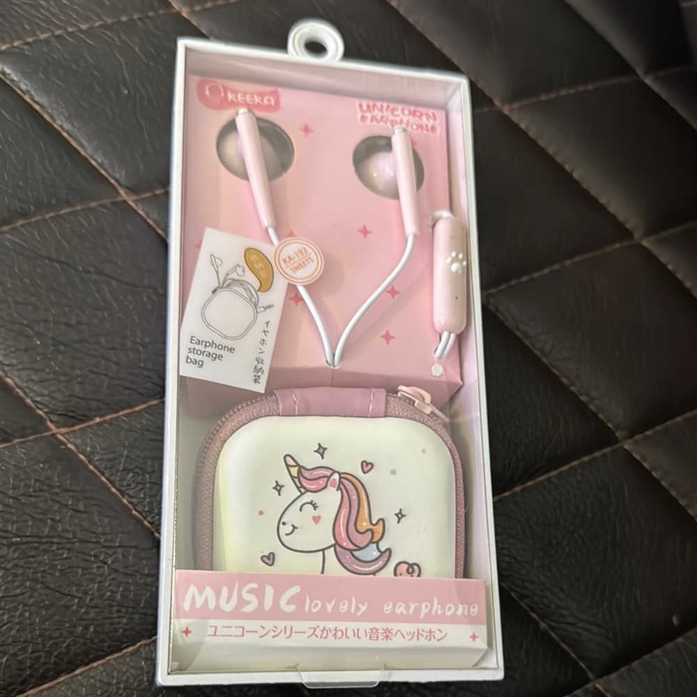 Keka Unicorn Earphones with Case - Pink and White